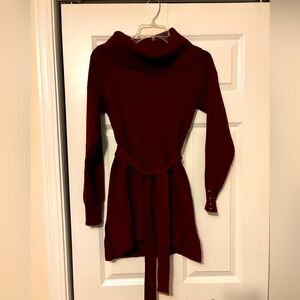 White House Black Market Burgundy Belted Ribbed Turtleneck Sweater XS Like New